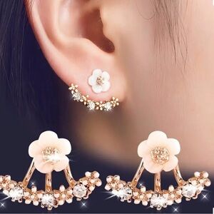 Gold and White Floral Earrings.